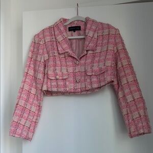 Endless Rose Pink Tweed Blazer Cropped Lapel Collar